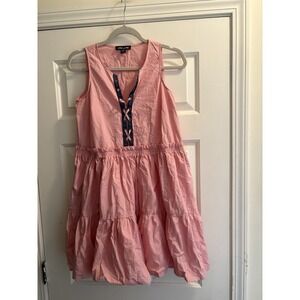 Nautica Jeans Pink Tiered Lace Up Dress Sleeveless Casual Ruffle Sz XS
